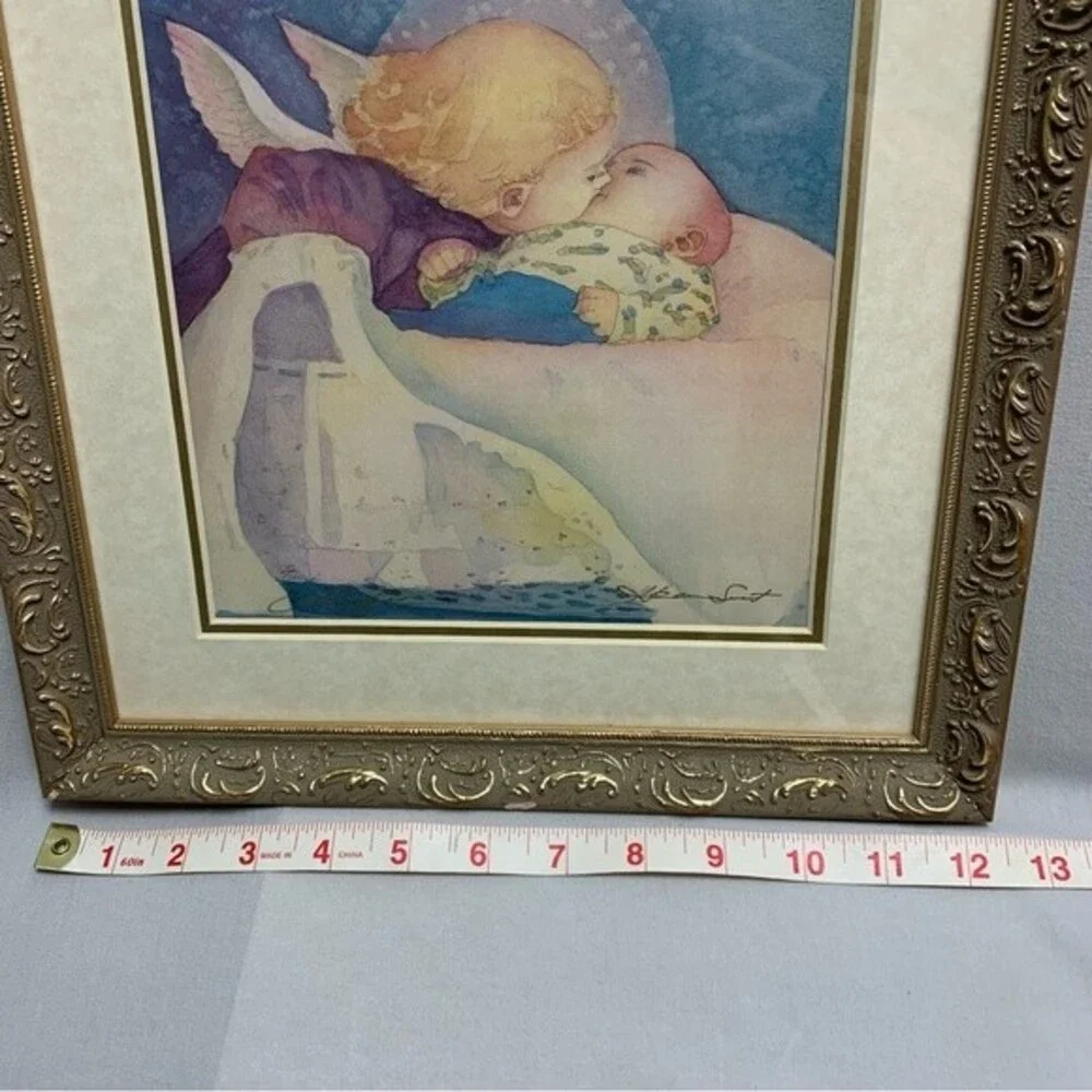 Vintage Angel Kissing Baby Framed Wall Art Print Home Decor Nursery Newborn